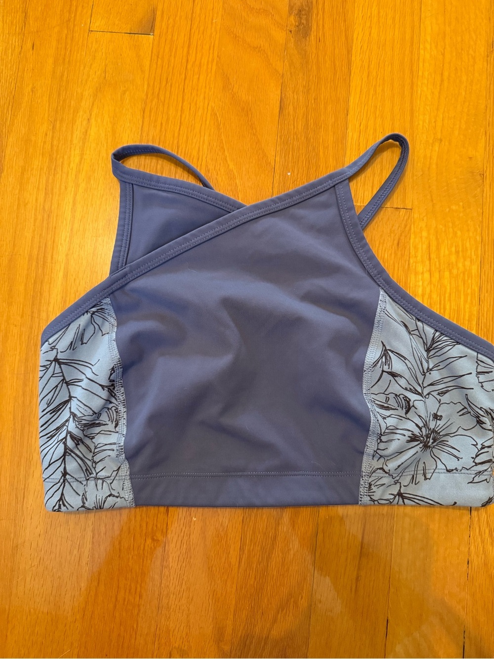 FP Movement by Free People Slate Blue High-Neck Sports Bra with Floral Panels